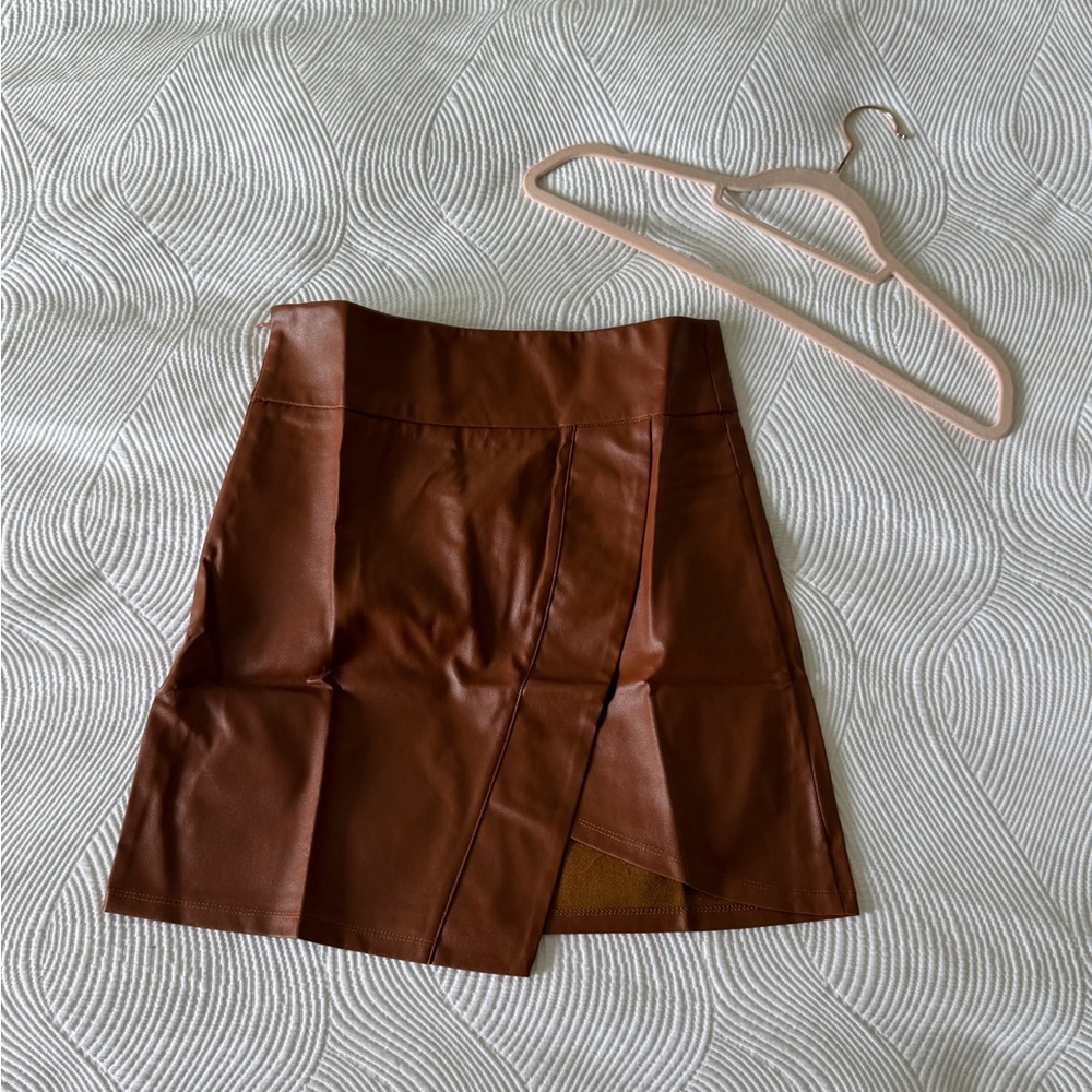 Brown Faux Leather Skirt